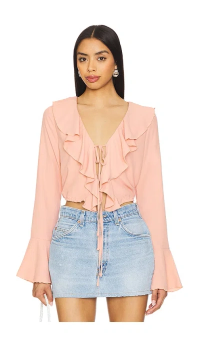More To Come Denise Ruffle Tie Top In Pink