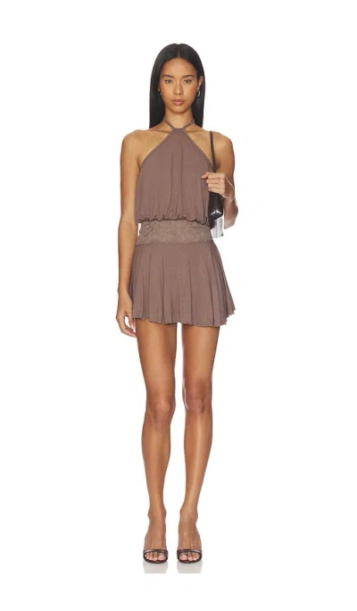 More To Come Easton Halter Mini Dress In Brown