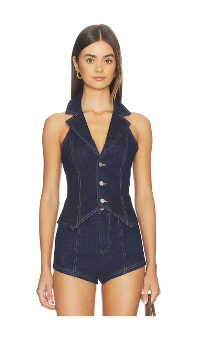 More To Come Eleshia Denim Vest In Blue