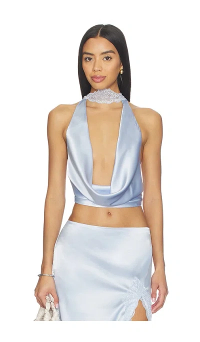 More To Come Flyn Cowl Neck Top In Blue