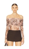 More To Come Isela Off Shoulder Bodysuit In Leopard Floral