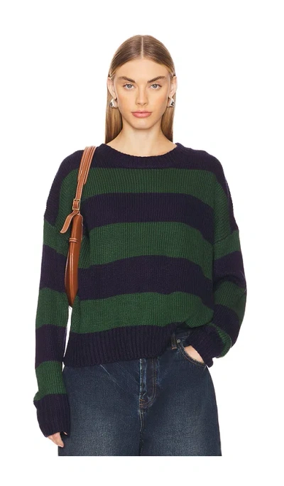 More To Come Leah Crew Neck Sweater In Navy & Green