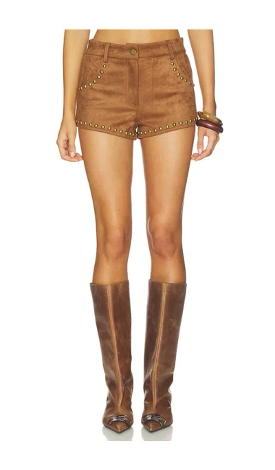 More To Come Leanan Studded Faux Suede Short In Brown