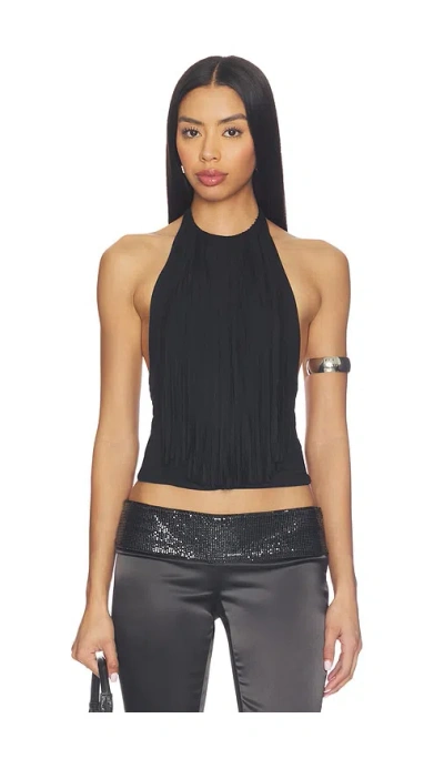 More To Come Leigh Fringe Halter Top In Black