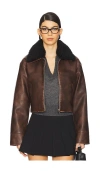 More To Come Lexi Faux Leather Jacket In Distressed Brown
