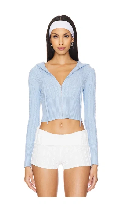 More To Come Maren Zip Up Sweater In Baby Blue