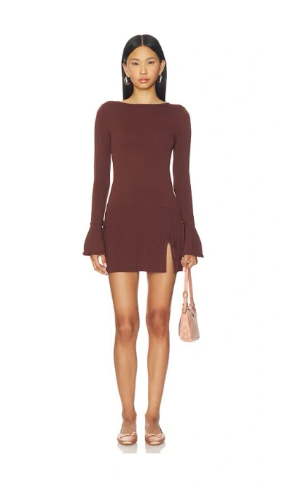 More To Come Misty Knit Pleated Dress In Brown