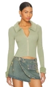 More To Come Natalie Knit Zip Cardigan In Sage