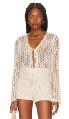 More To Come Navea Tie Front Top In Ivory Multi