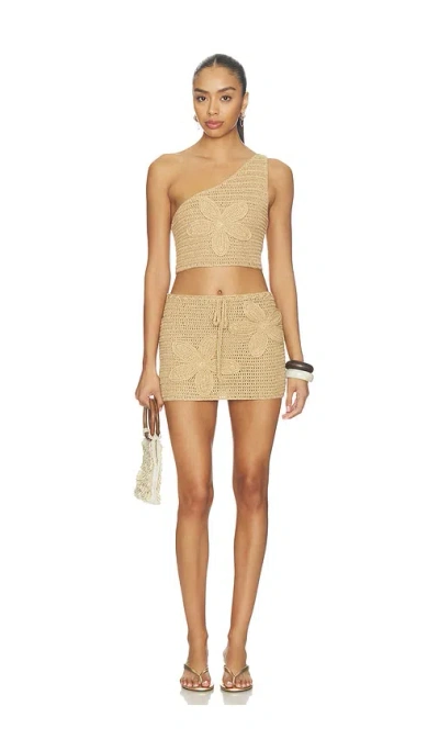 More To Come Raine Crochet Mini Skirt Set In Brown