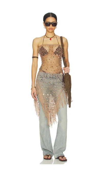 More To Come Rami Fringe Strapless Dress In Brown