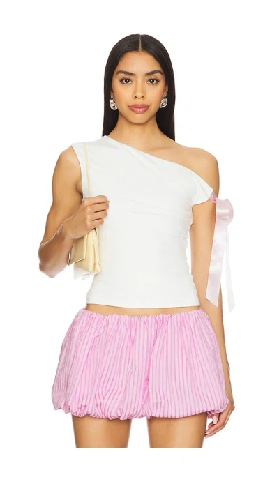 More To Come Raquel Tie Sleeve Top In White