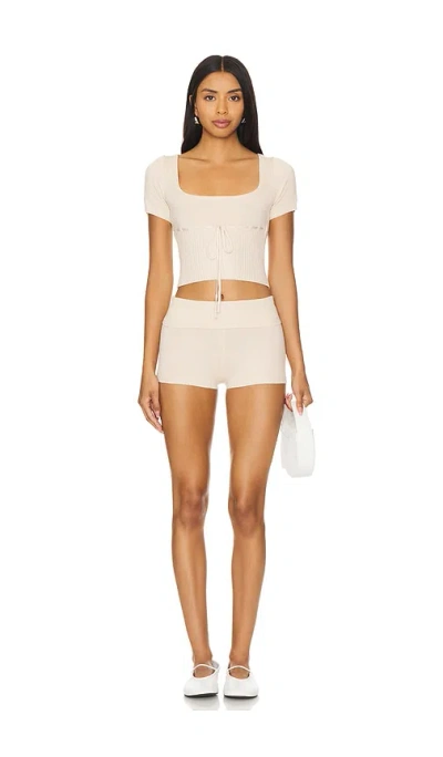 More To Come Ruthie Knit Short Set In Light Oat