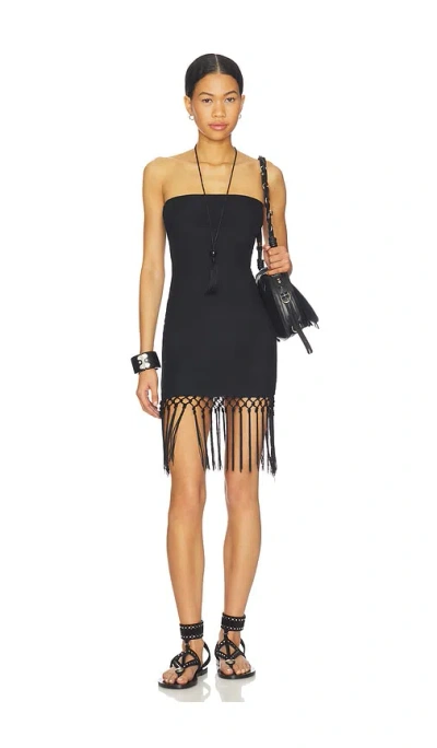 More To Come Shion Fringe Mini Dress In Black