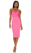 More To Come Sophia Strapless Midi Dress In Fucshia