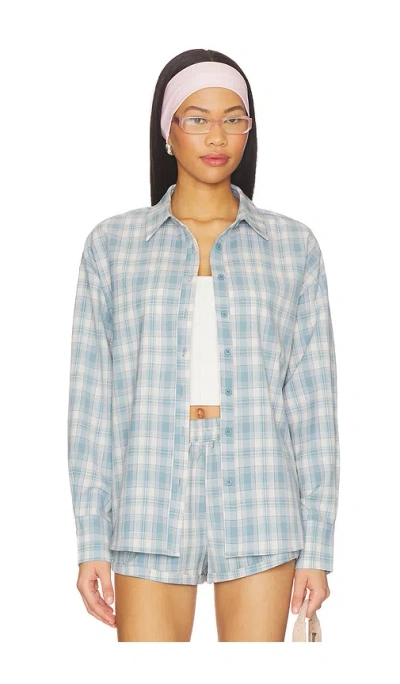 More To Come Thatcher Button Down Top In Blue