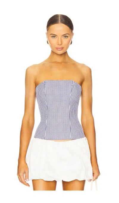 More To Come Tina Corset Top In 海军蓝条纹棉布