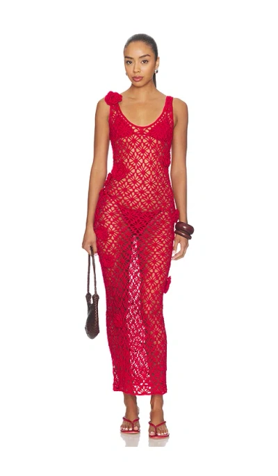 More To Come Tiria Crochet Maxi Dress In Red