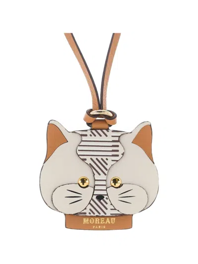 Moreau Cat-shape Leather Bag Charm In Multi