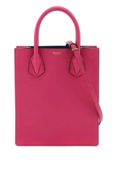 Moreau Paris Grained Leather Handbag With Contrasting Interior And Gold Hardware In Fuchsia