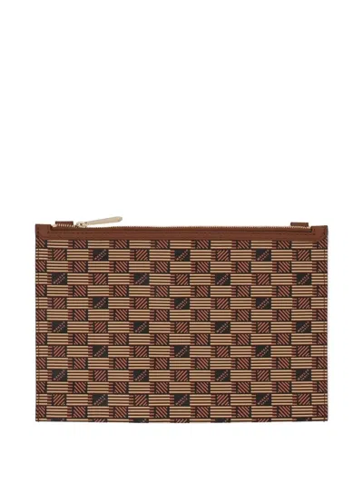 Moreau Pm Saint Multiple Monogram-pattern Clutch In Brown