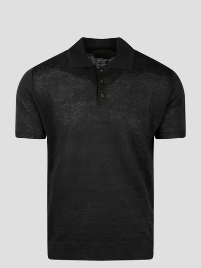 Moreno Martinelli Linen Knit Polo Shirt In Black
