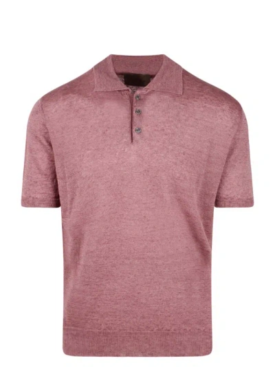 Moreno Martinelli Linen Knit Polo Shirt In Pink