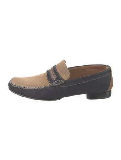 Pre-owned Moreschi Leather Colorblock Pattern Dress Loafers In Blue