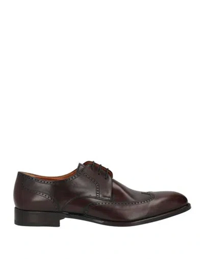 Moreschi Man Lace-up Shoes Chocolate Brown Size 11 Leather In Burgundy
