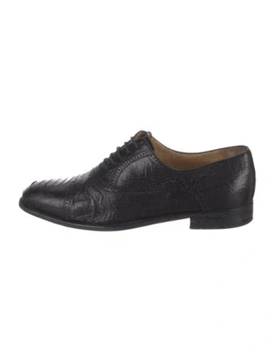 Pre-owned Moreschi Ostrich Leg Leather Trim Embellishment Brogues In Black