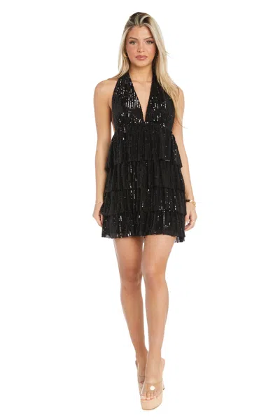 Morgan & Co. 10142 Short Layered Sequin Cocktail Dress In Black