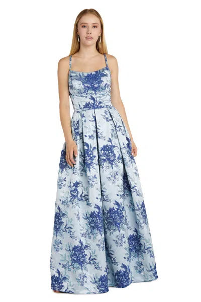 Morgan & Co. 12945 Long Formal Prom Printed Dress In Blue