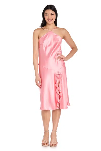 Morgan & Co. 19102 Short Ruffle Slit Homecoming Midi Length Cocktail Dress In Pink