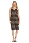Morgan & Co. 19121 Short Fitted Midi Lace Cocktail Dress In Brown