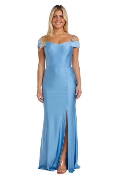 Morgan & Co. 21942j Long Formal Off Shoulder Dress In Blue