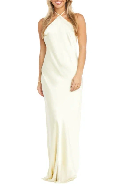 Morgan & Co. Halter Neck Charmeuse Gown In Cream | ModeSens