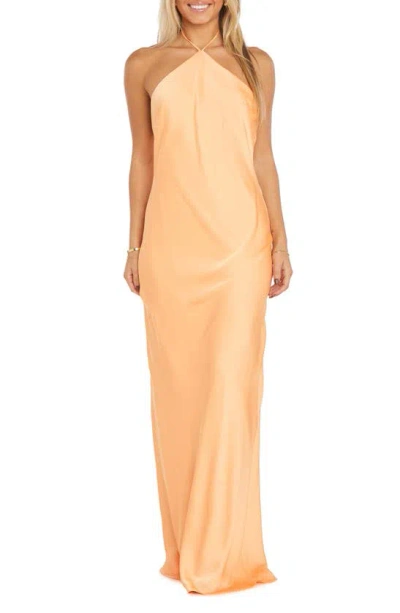 Morgan Halter Neck Charmeuse Gown In Mango ModeSens