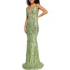 Morgan & Co. Sequin Embellished Column Gown In Green