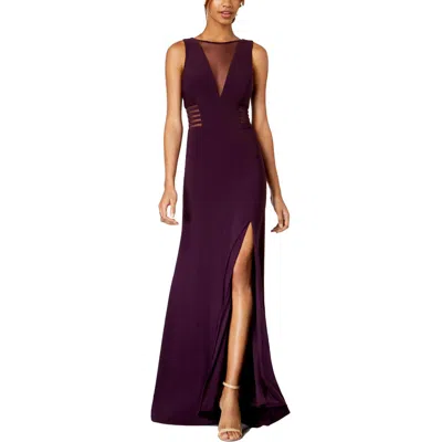 Morgan & Co. Juniors Womens Illusion Mesh Inset Evening Dress In Purple
