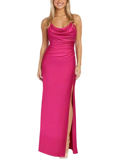 Morgan & Co. Juniors Womens Satin Cowl Neck Evening Dress In Pink