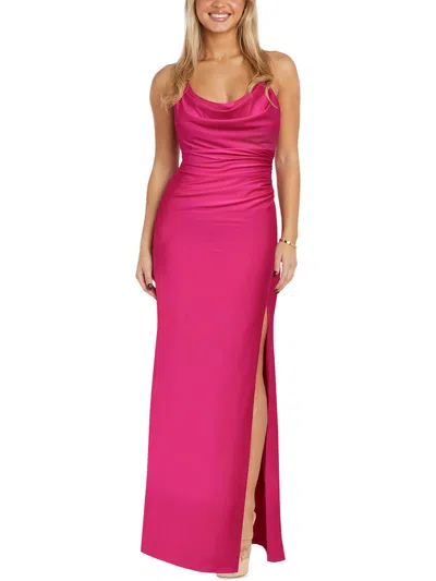Morgan & Co. Juniors Womens Satin Cowl Neck Evening Dress In Pink | ModeSens