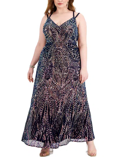 Morgan & Co. Plus Womens Sequined Long Evening Dress In Grey