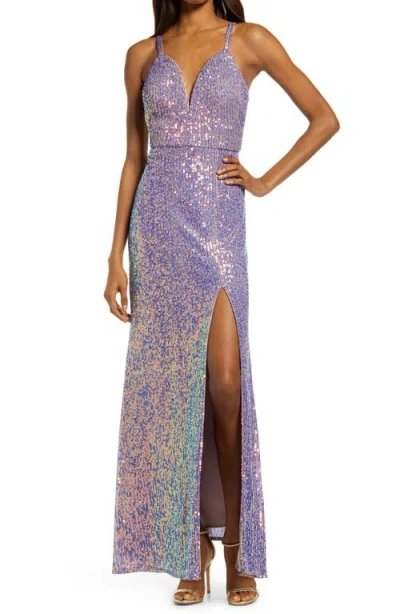 Morgan & Co. Sequin Embellished Gown In Burgundy