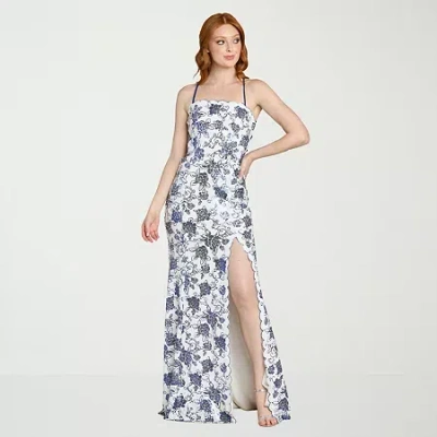 Morgan & Co. Womens Juniors Floral Bodycon Dress In Blue