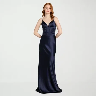 Morgan & Co. Womens Juniors Satin Bodycon Dress In Blue