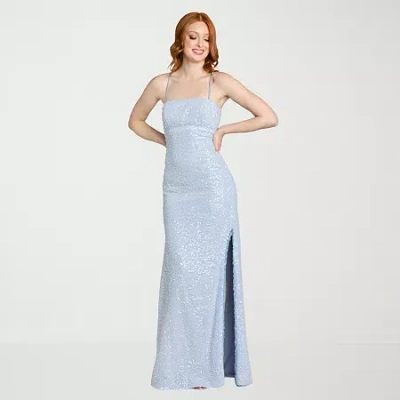 Morgan & Co. Womens Juniors Sleeveless Beaded Sequin Bodycon Dress In Blue