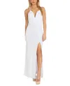 Morgan & Company Junior's Sleeveless Slit-front Sequin Gown In White,rain