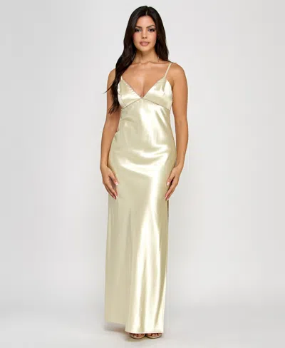 Morgan & Company Juniors' Embellished V-neck Sleeveless Gown In Cream