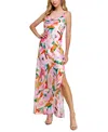 MORGAN & COMPANY JUNIORS' FLORAL COWLNECK MAXI DRESS