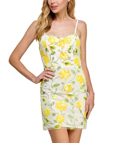 Morgan & Company Juniors' Floral-sequin Sleeveless Dress In Butter